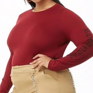 NWT F21 Plus "Romantic" Graphic Top - Red & Black - Size 2X